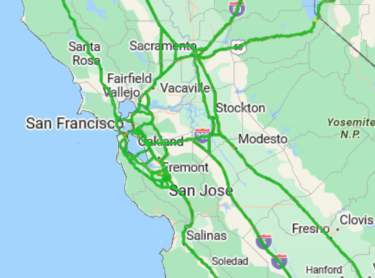 Rraffic flow as green roadways in this example.